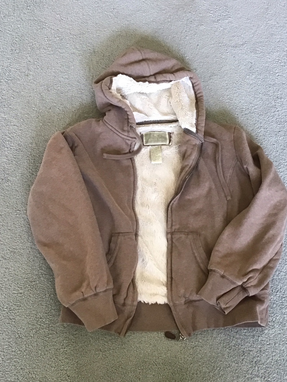 Womens Cozy Hooded Zip Jacket in Taupe